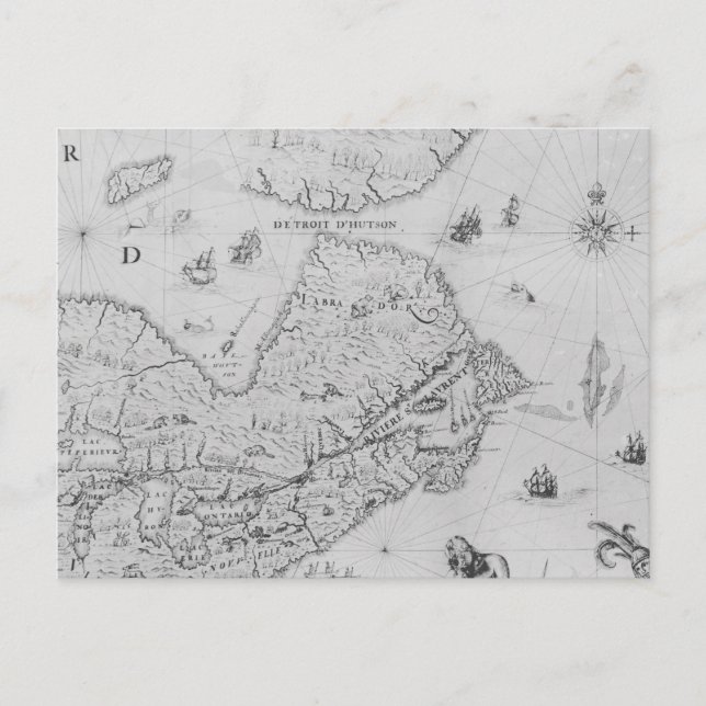 Cartão Postal Mapa da Nova França ou do Canadá (Frente)