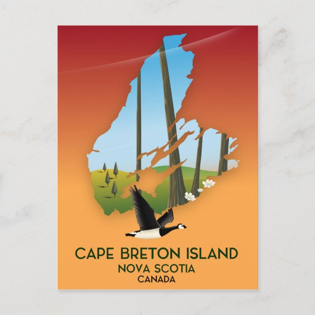 Cartão Postal Mapa da Nova Ilha de Cape Breton Scotia Canadá (Frente)