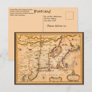 Cartão Postal Mapa da Nova Inglaterra do século XVII Colonizaçõe