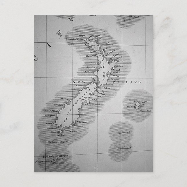 Cartão Postal Mapa da Nova Zelândia (Frente)