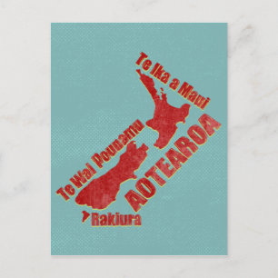 Cartão Postal Mapa da Nova Zelândia Aotearoa