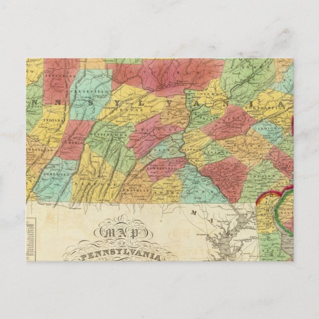 Cartão Postal Mapa Da Pensilvânia New Jersey E Delaware (Frente)