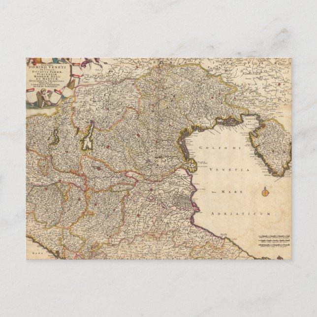 Cartão Postal Mapa da Região de Veneza, Itália (Frente)