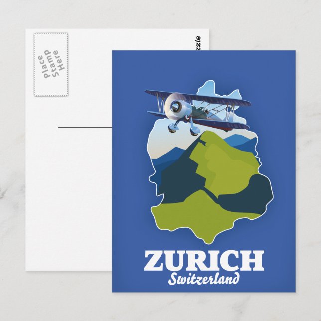 Cartão Postal Mapa da região de Zurique Suíça (Frente/Verso)