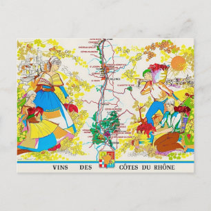 Cartão Postal Mapa da Região Vinícola Cotes du Rhone