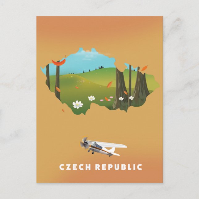 Cartão Postal Mapa da república checa Ilustrated impressão poste (Frente)