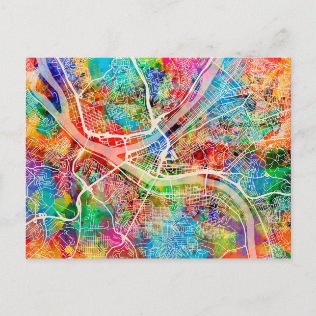 Cartão Postal Mapa da Rua Pittsburgh Pennsylvania (Frente)