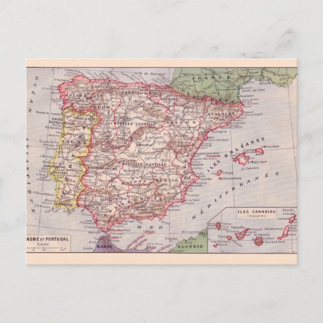 Cartão Postal Mapa da Vintage, 1920, Espanha (Frente)