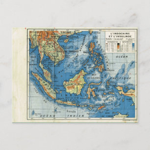 Cartão Postal Mapa da Vintage, 1920, Indochine et Insulinde