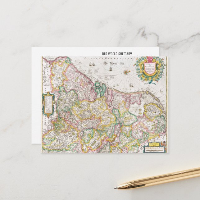 Cartão Postal Mapa da Vintage Alemanha (Frente/Verso In Situ)