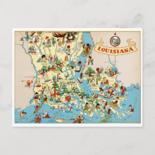 Cartão Postal Mapa da Vintage da Louisiana