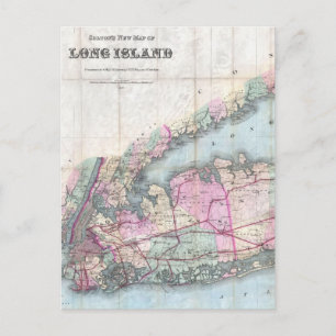 Cartão Postal Mapa da Vintage de Long Island (1880)