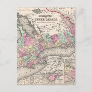 Cartão Postal Mapa da Vintage de Ontário (1857)