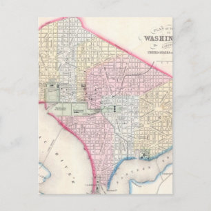Cartão Postal Mapa da Vintage de Washington D.C. (1864)