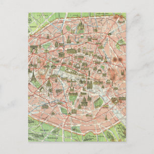 Cartão Postal Mapa da Vintage em Paris (1920)