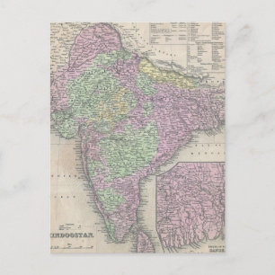 Cartão Postal Mapa da Vintage na Índia (1853)