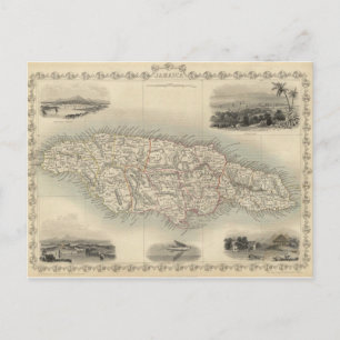 Cartão Postal Mapa da Vintage na Jamaica (1851)