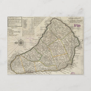 Cartão Postal Mapa da Vintagem de Barbados (1736)
