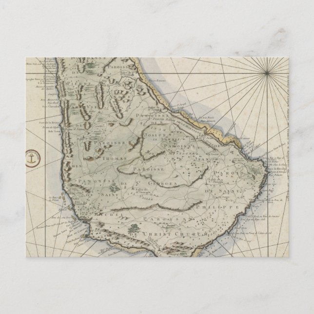 Cartão Postal Mapa da Vintagem de Barbados (1758) (Frente)