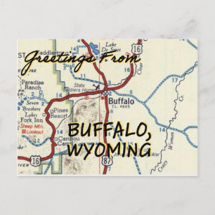 Cartão Postal Mapa da Vintagem de Buffalo Wyoming