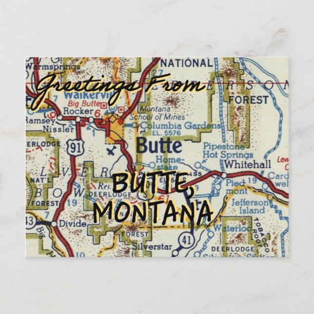 Cartão Postal Mapa da Vintagem de Button Montana (Frente)
