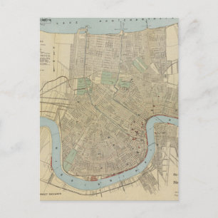Cartão Postal Mapa da Vintagem de Nova Orleans (1919)