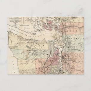 Cartão Postal Mapa da Vintagem do Puget Sound (1891)