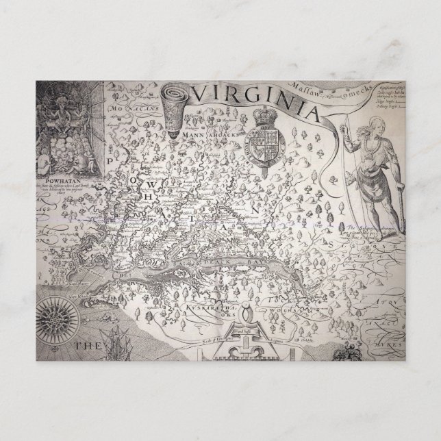 Cartão Postal Mapa da Virgínia, 1612 (Frente)