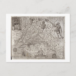 Cartão Postal Mapa da Virgínia, descoberto e descrito por Capta