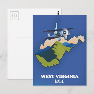 Cartão Postal Mapa da Virgínia Ocidental EUA