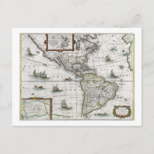 Cartão Postal Mapa das Américas, 1631 (gravação colorida)