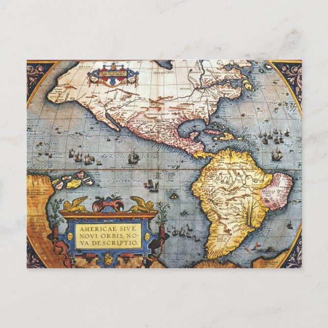 Cartão Postal Mapa das Américas em 1587 (Frente)
