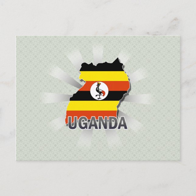 Cartão Postal Mapa das Bandeiras do Uganda 2.0 (Frente)