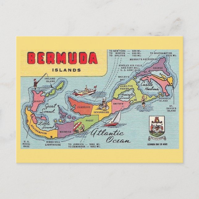Cartão Postal Mapa das Bermudas (Frente)