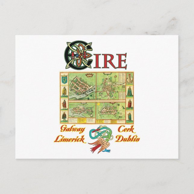 Cartão Postal Mapa das cidades do Eire (Frente)