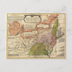 Cartão Postal Mapa das Colônias britânicas médias nos Estados Un