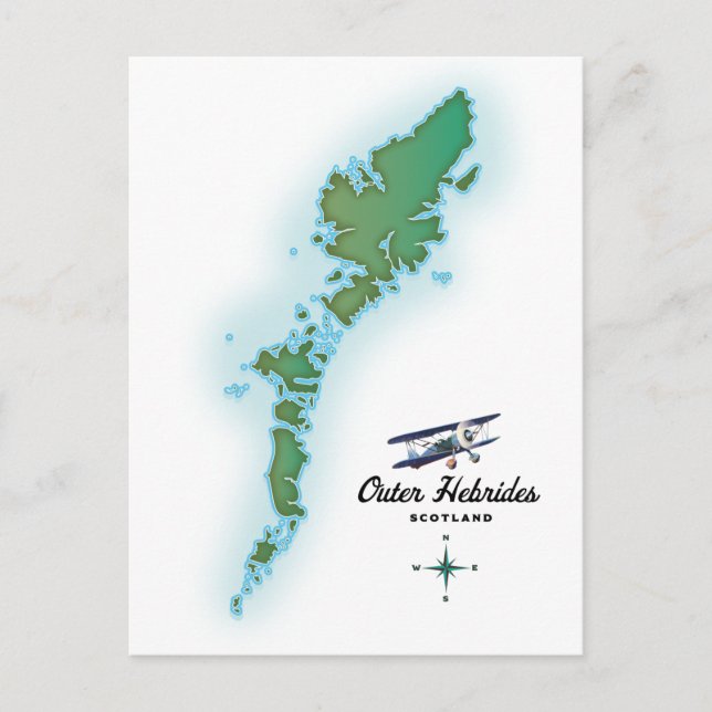 Cartão Postal Mapa das Hébridas Exteriores Escócia (Frente)