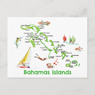 Cartão Postal Mapa das Ilhas Bahamas