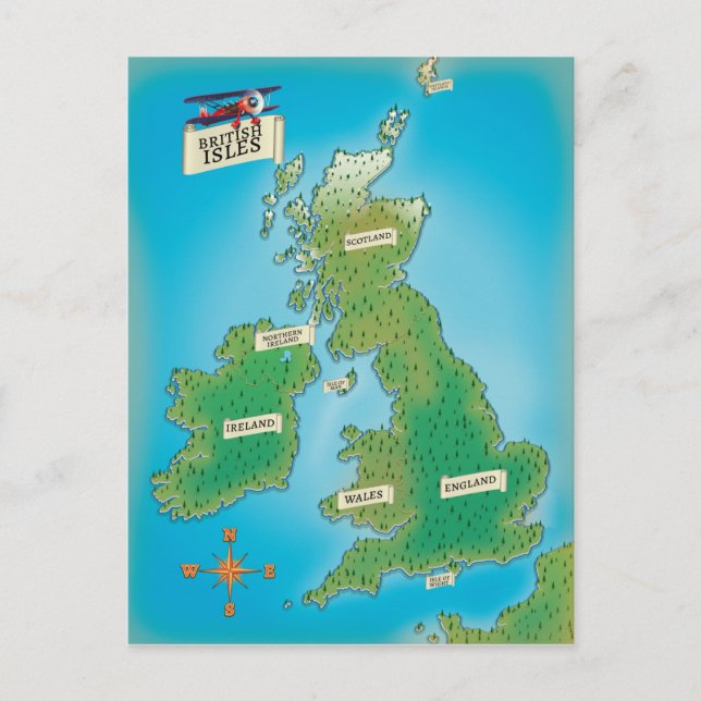 Cartão Postal Mapa das Ilhas Britânicas (Frente)