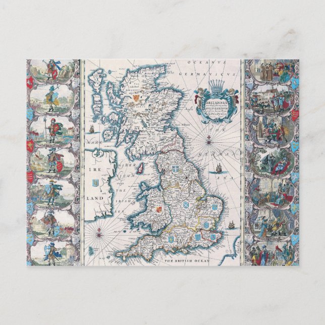 Cartão Postal Mapa das Ilhas Britânicas 2 (Frente)