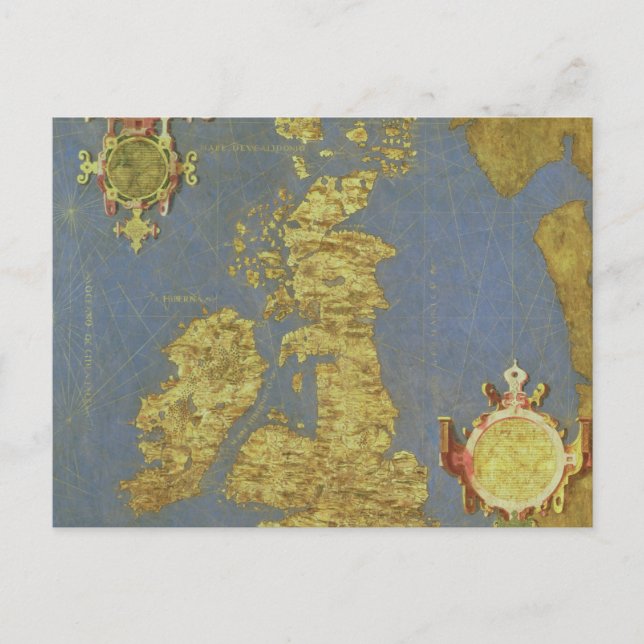 Cartão Postal Mapa das Ilhas Britânicas do século XVI (Frente)