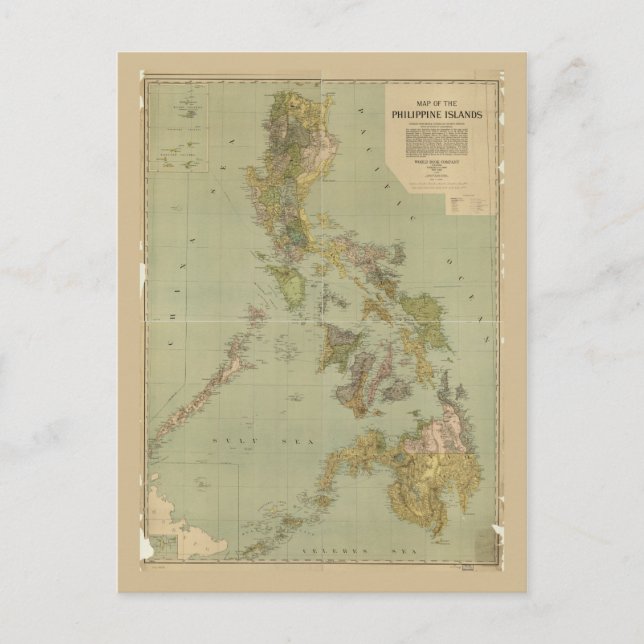 Cartão Postal Mapa das Ilhas Filipinas (1908) (Frente)