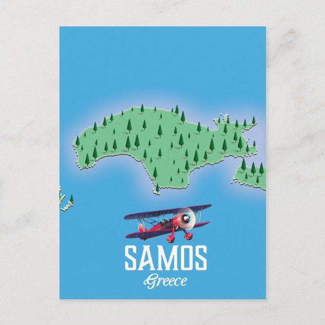 Cartão Postal Mapa das Ilhas Gregas Samos (Frente)