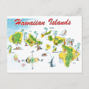 Cartão Postal Mapa das Ilhas Havaianas