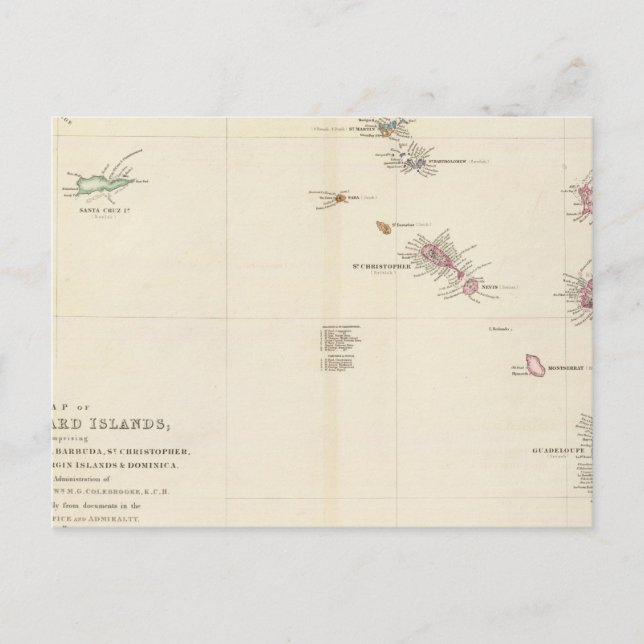 Cartão Postal Mapa das Ilhas Leeward (Frente)