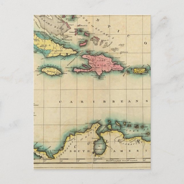 Cartão Postal Mapa Das Índias Ocidentais (Frente)