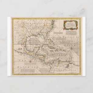 Cartão Postal Mapa das Índias Ocidentais em 1720 por Emanuel Bow