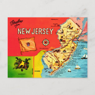 Cartão Postal Mapa das Praias de Nova Jersey