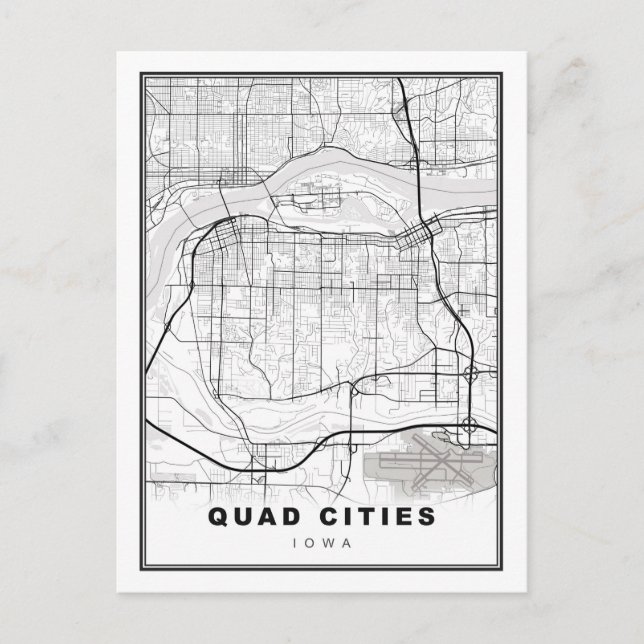 Cartão Postal Mapa das Quad Cities (Frente)