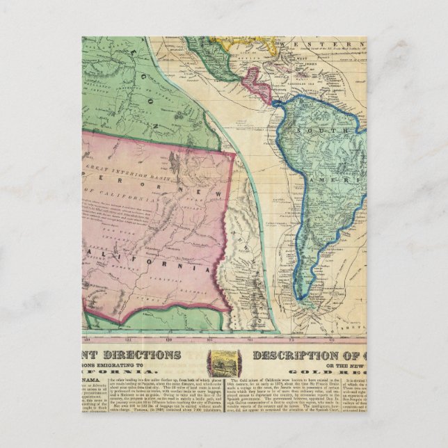 Cartão Postal Mapa das Regiões Douradas da Califórnia (Frente)